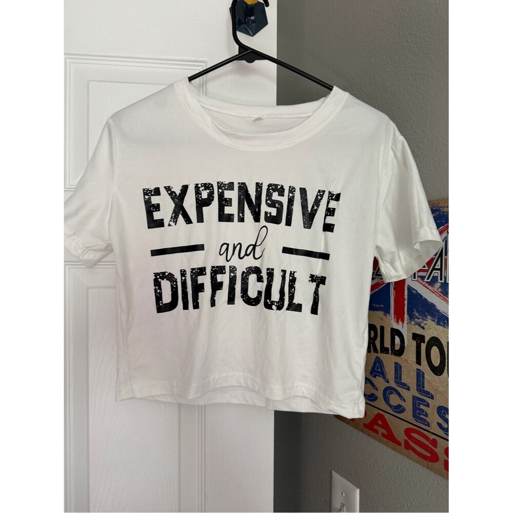 White Graphic Tee "Expensive and Difficult"